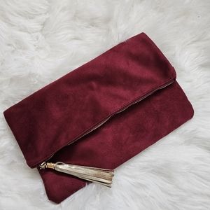 (New) Plush Burgundy velvet clutch tessal purse